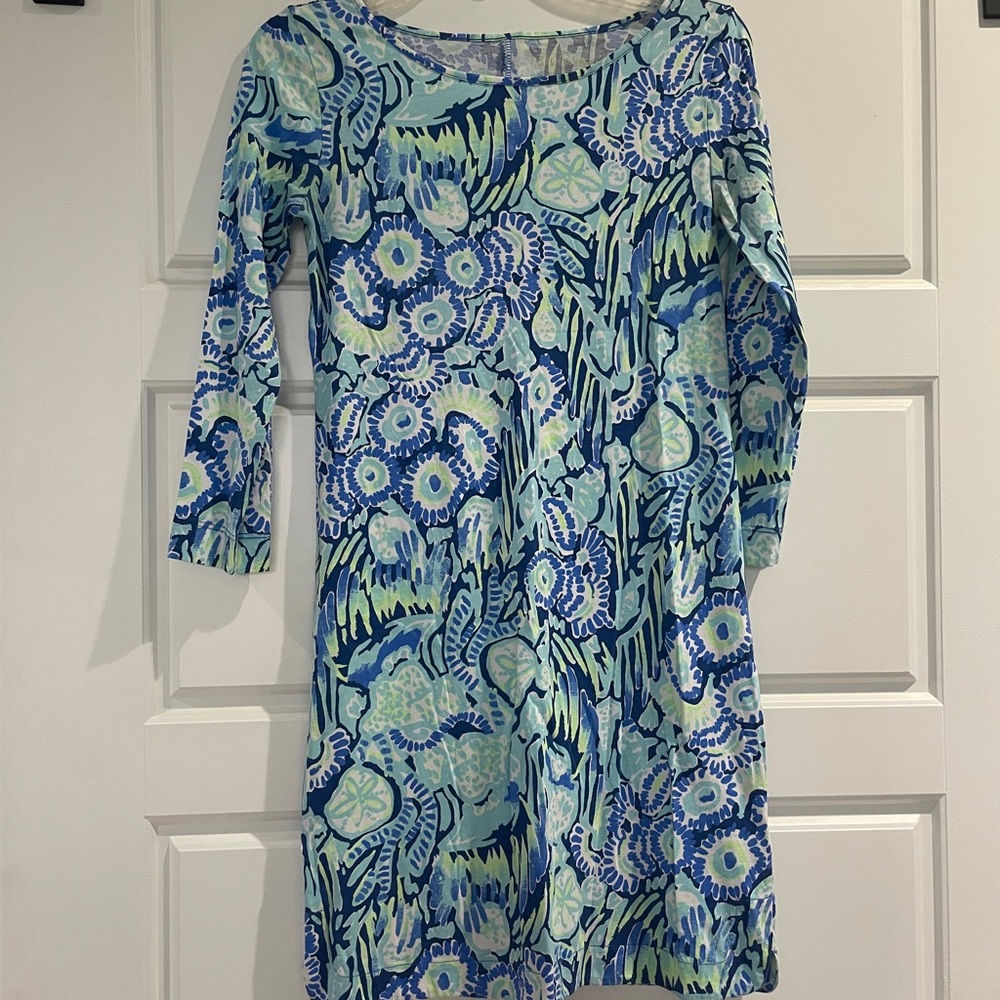 Lilly Pulitzer Blue and Green Floral Long Sleeve Dress